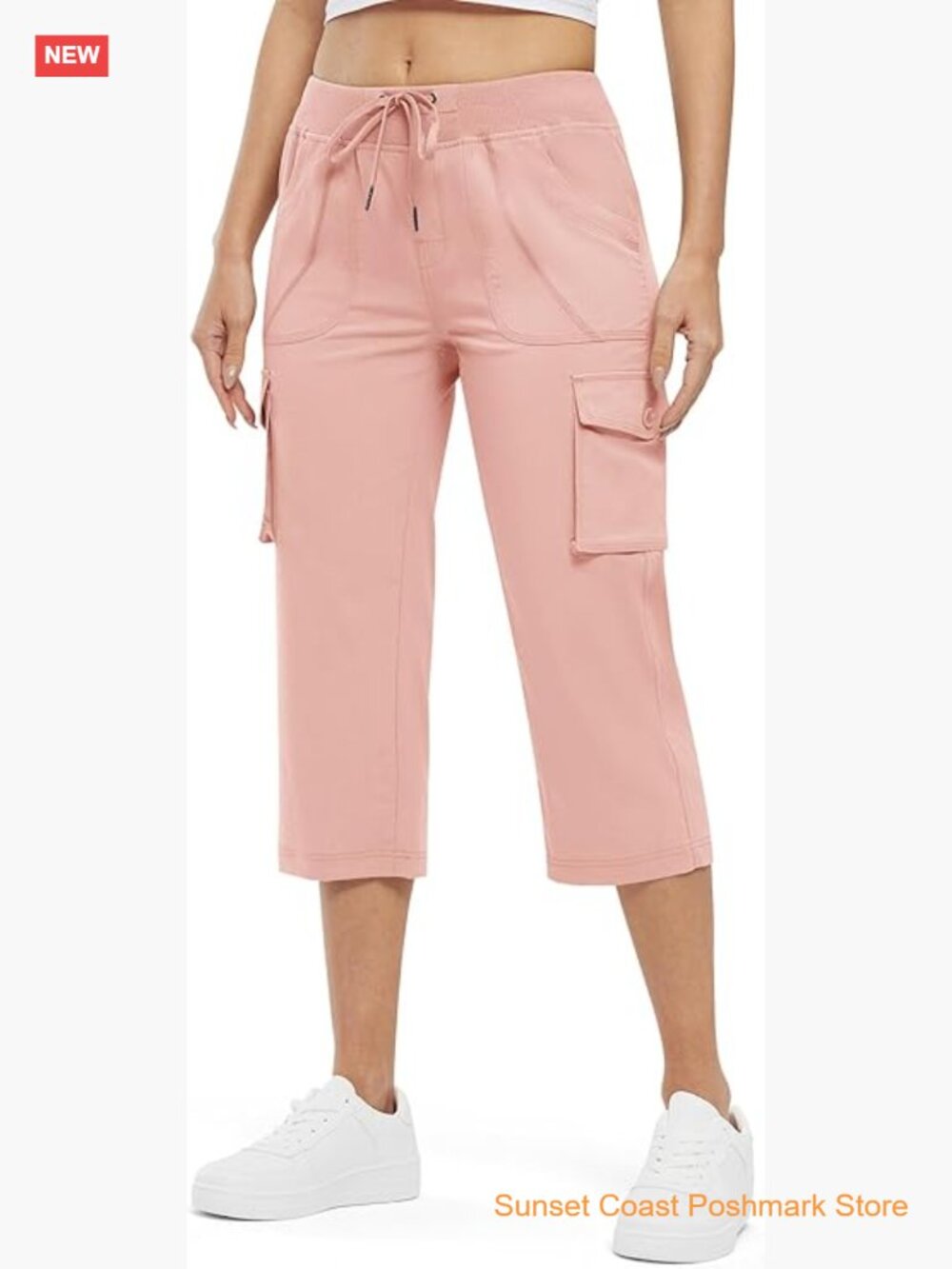 Womens Cargo Capris with 6 Pockets High Rise Stretchy Quick Dry Zip Fly Hiking